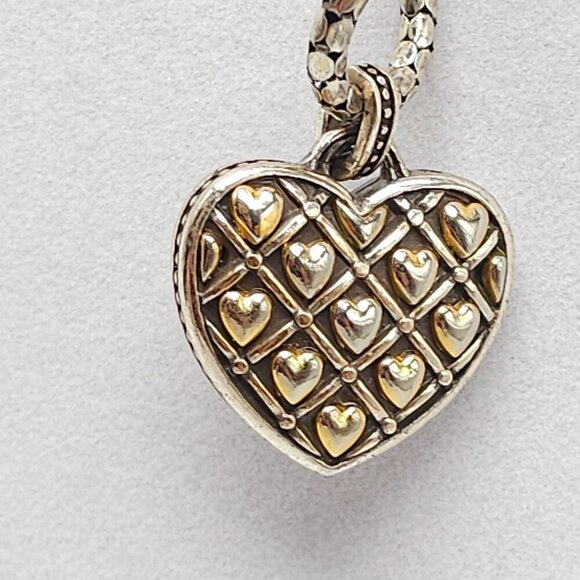 Brighton Silver Tone Choker Necklace w/Two Tone Reversible Quilted Heart Pendant - Picture 3 of 6